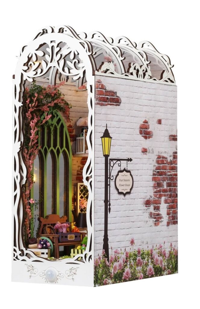 Flower House DIY Book Nook Kit – Wooden Miniature Garden Room with LED Lights