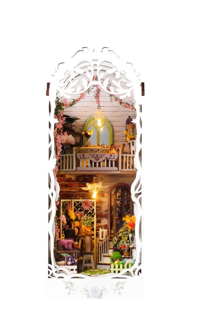 Flower House DIY Book Nook Kit – Wooden Miniature Garden Room with LED Lights