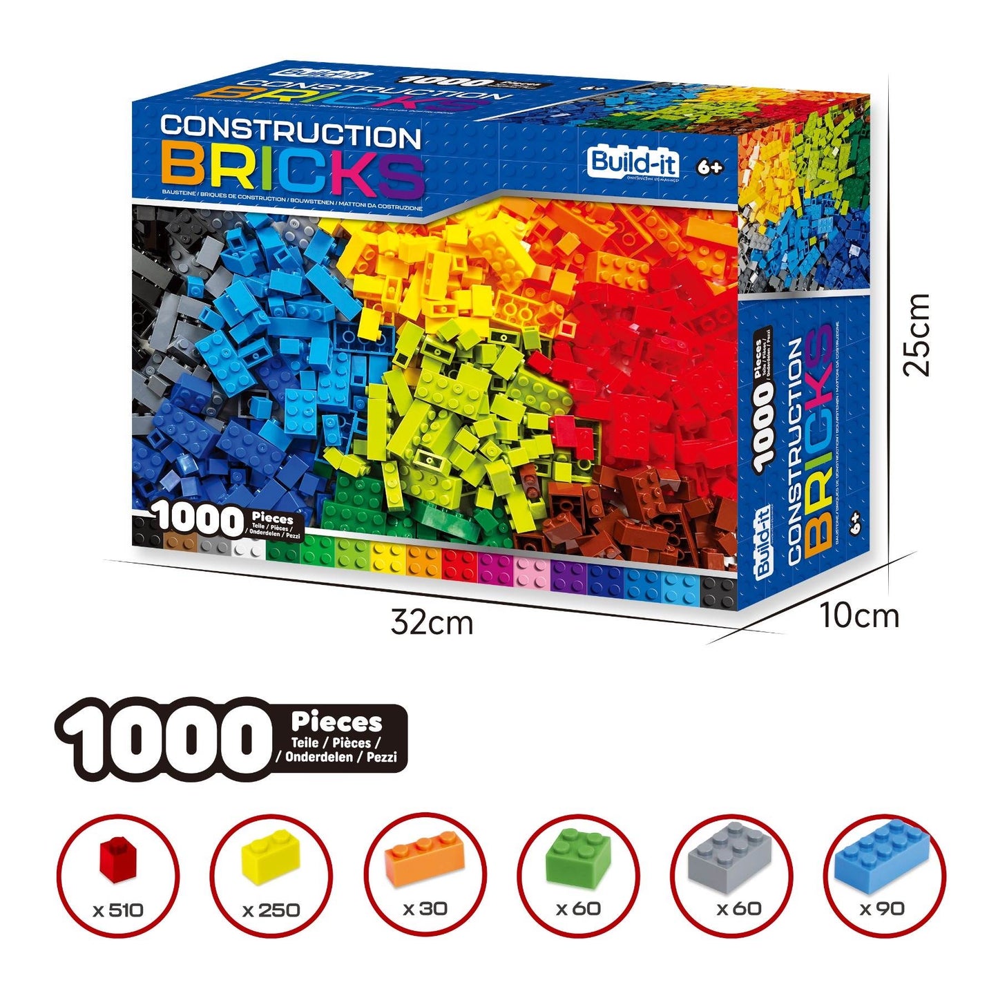 1000-Piece Building Bricks Mixed Pack (ABS) – Multi-Colour Compatible Blocks