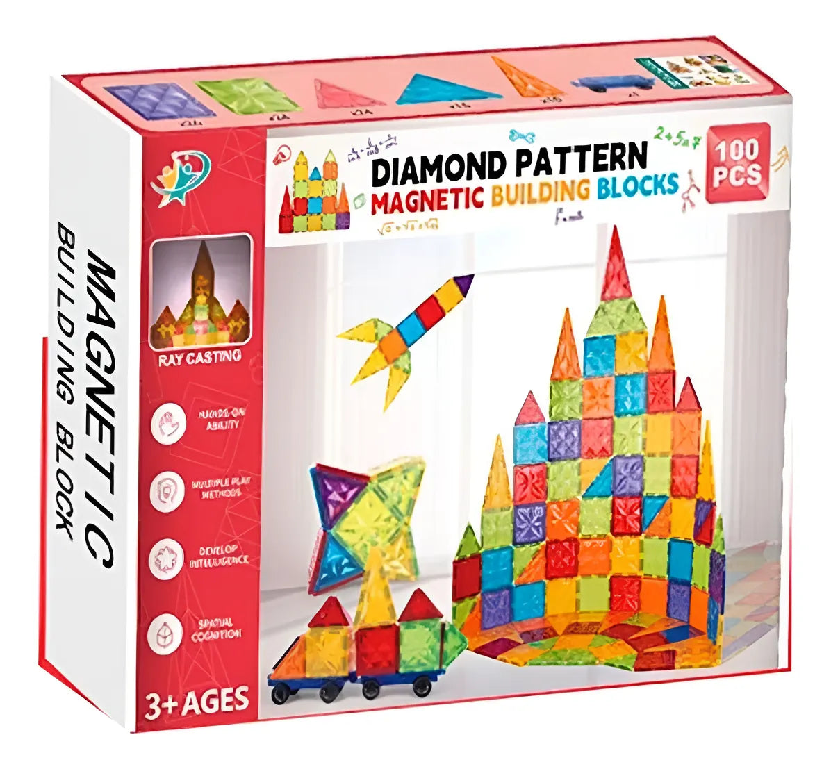 Diamond Pattern Magnetic Tiles Building Blocks 100pcs Kids Creative Tiles Set Gift