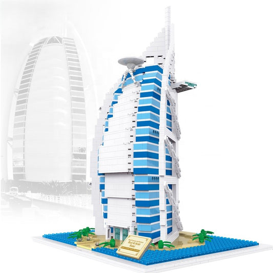 Burj Al Arab tower 2,345-piece mini brick architecture model – side view