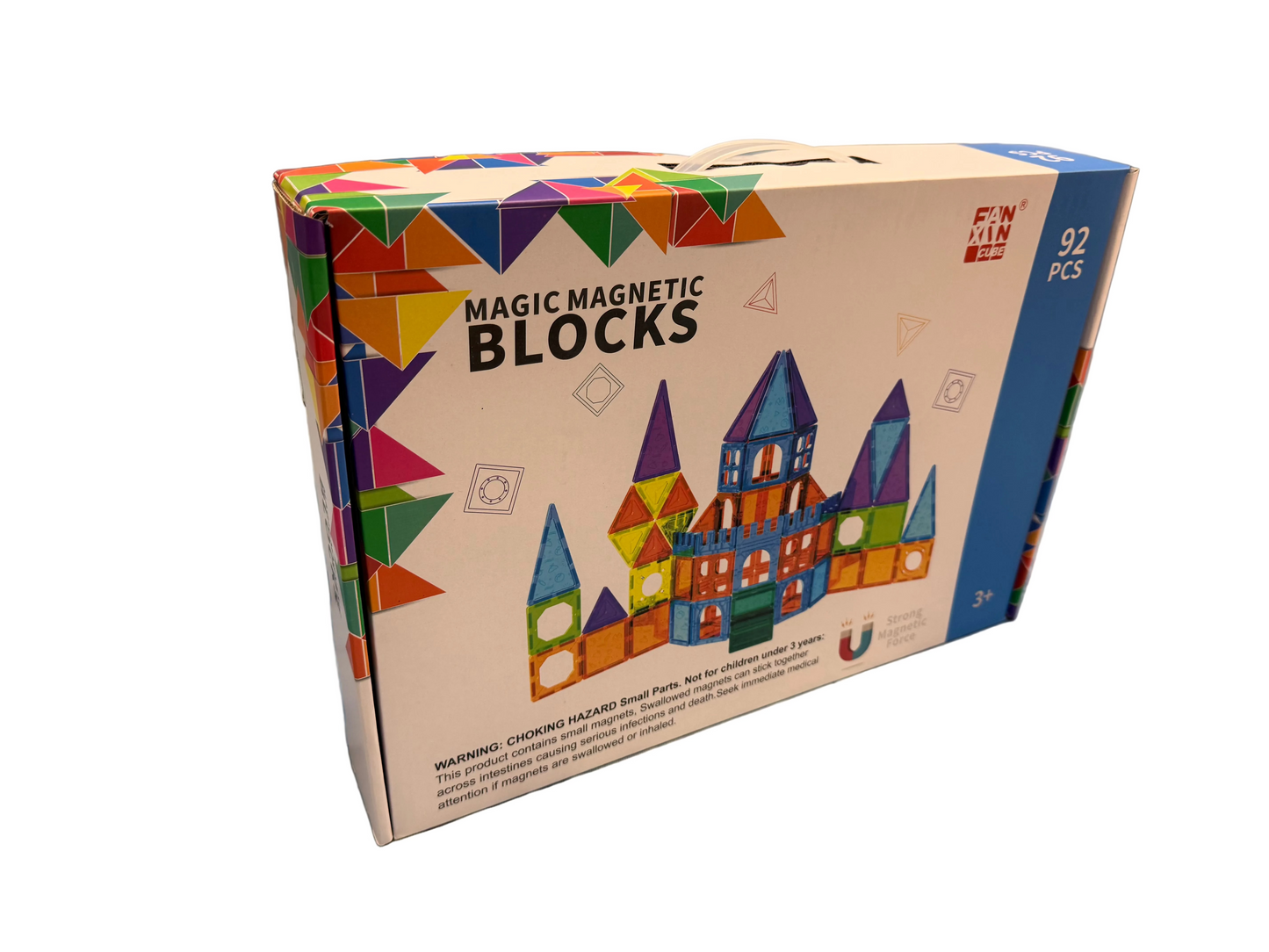 Magic Magnetic Blocks 92 Pieces Multi Coloured Tiles Castle 3D Stem Magna