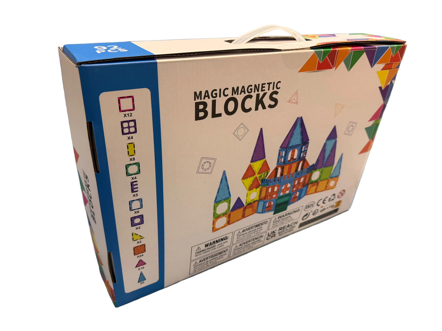 Magic Magnetic Blocks 92 Pieces Multi Coloured Tiles Castle 3D Stem Magna