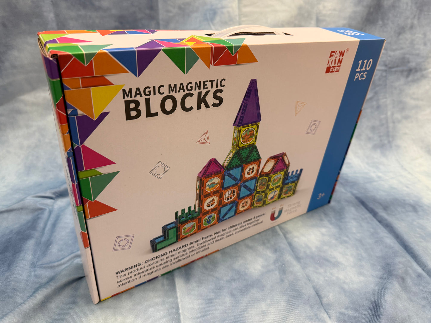 Magic Magnetic Blocks 110 Pieces STEM Multi Coloured Tiles 3D Puzzle Castle Magna
