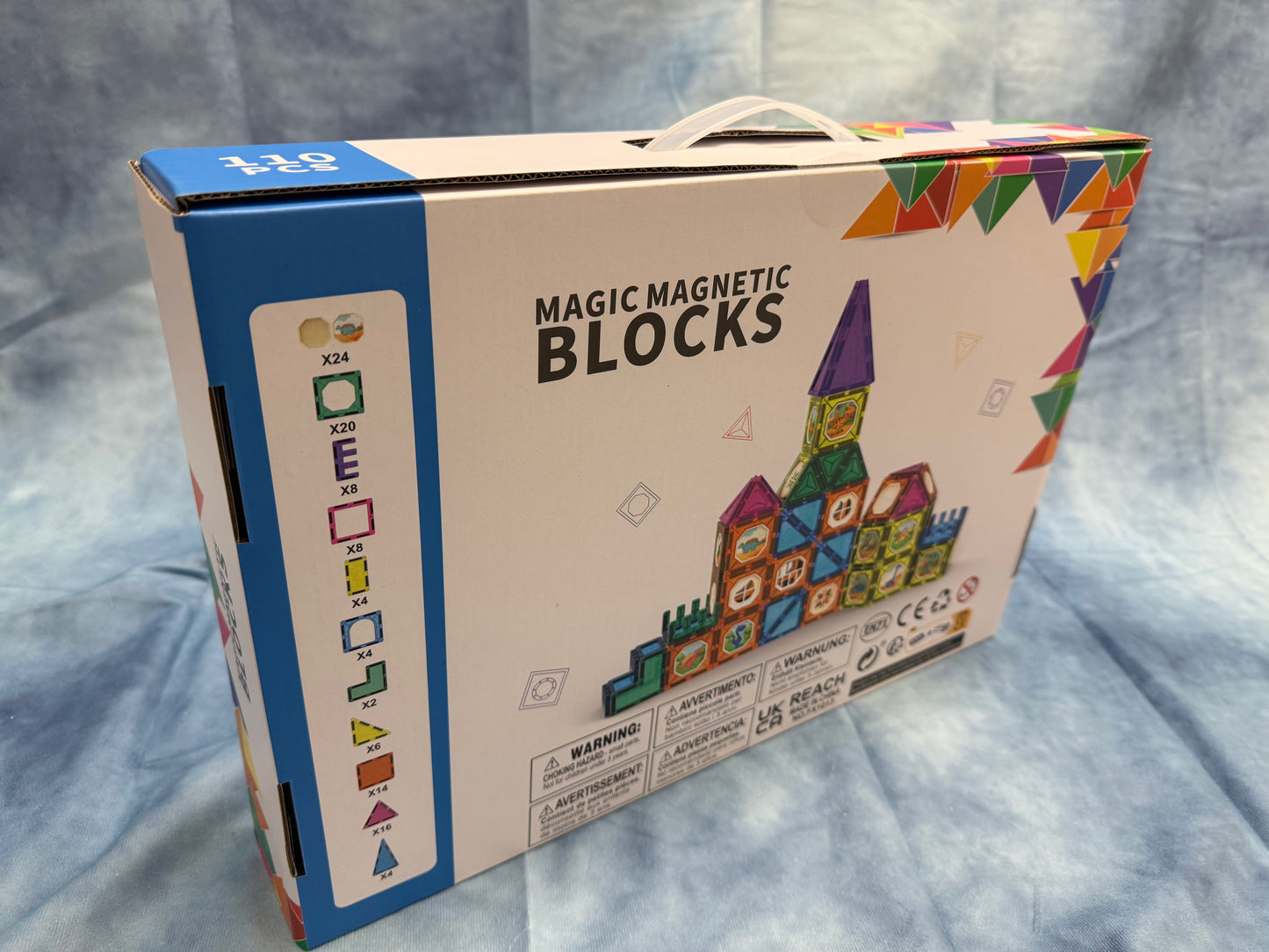 Magic Magnetic Blocks 110 Pieces STEM Multi Coloured Tiles 3D Puzzle Castle Magna