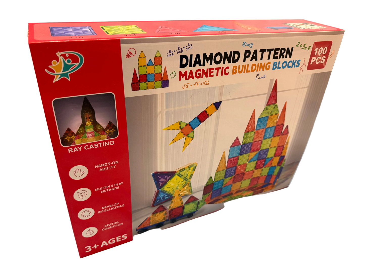 Diamond Pattern Magnetic Tiles Building Blocks 100pcs Kids Creative Tiles Set Gift