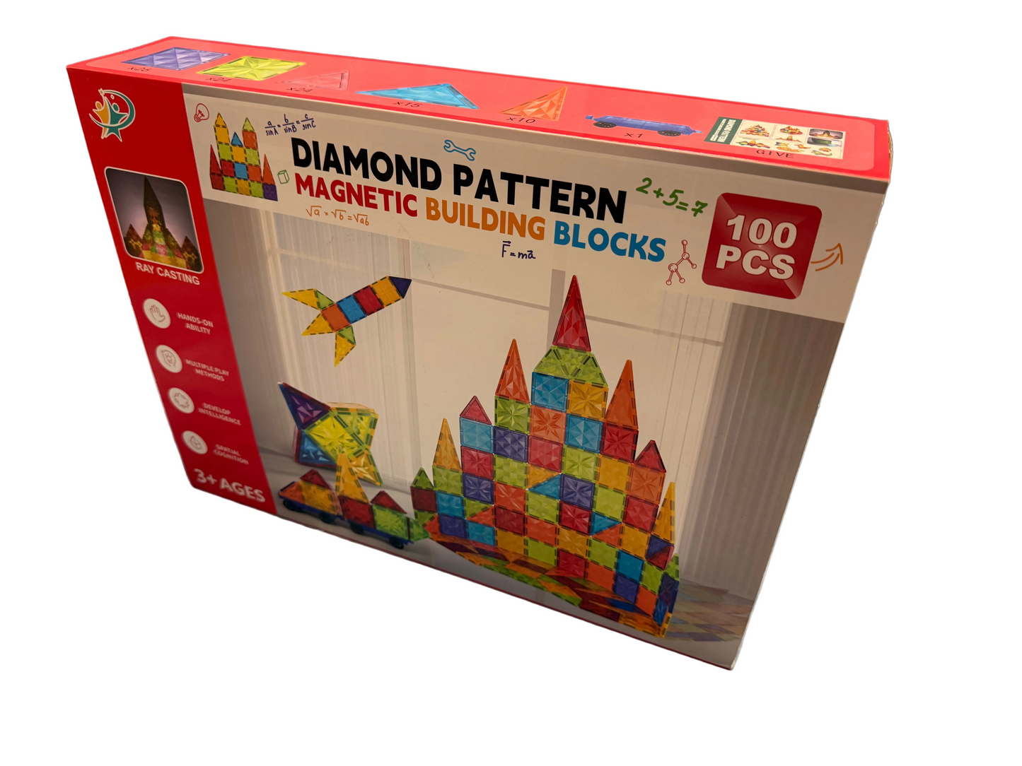 Diamond Pattern Magnetic Tiles Building Blocks 100pcs Kids Creative Tiles Set Gift