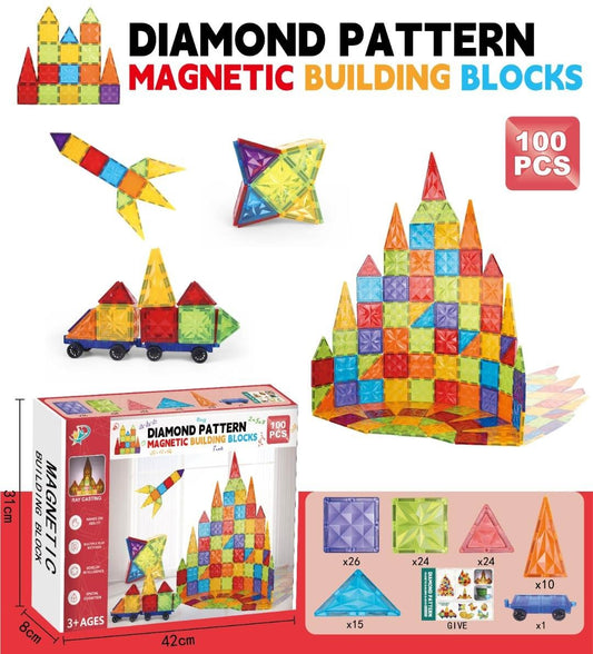 Diamond Pattern Magnetic Tiles Building Blocks 100pcs Kids Creative Tiles Set Gift