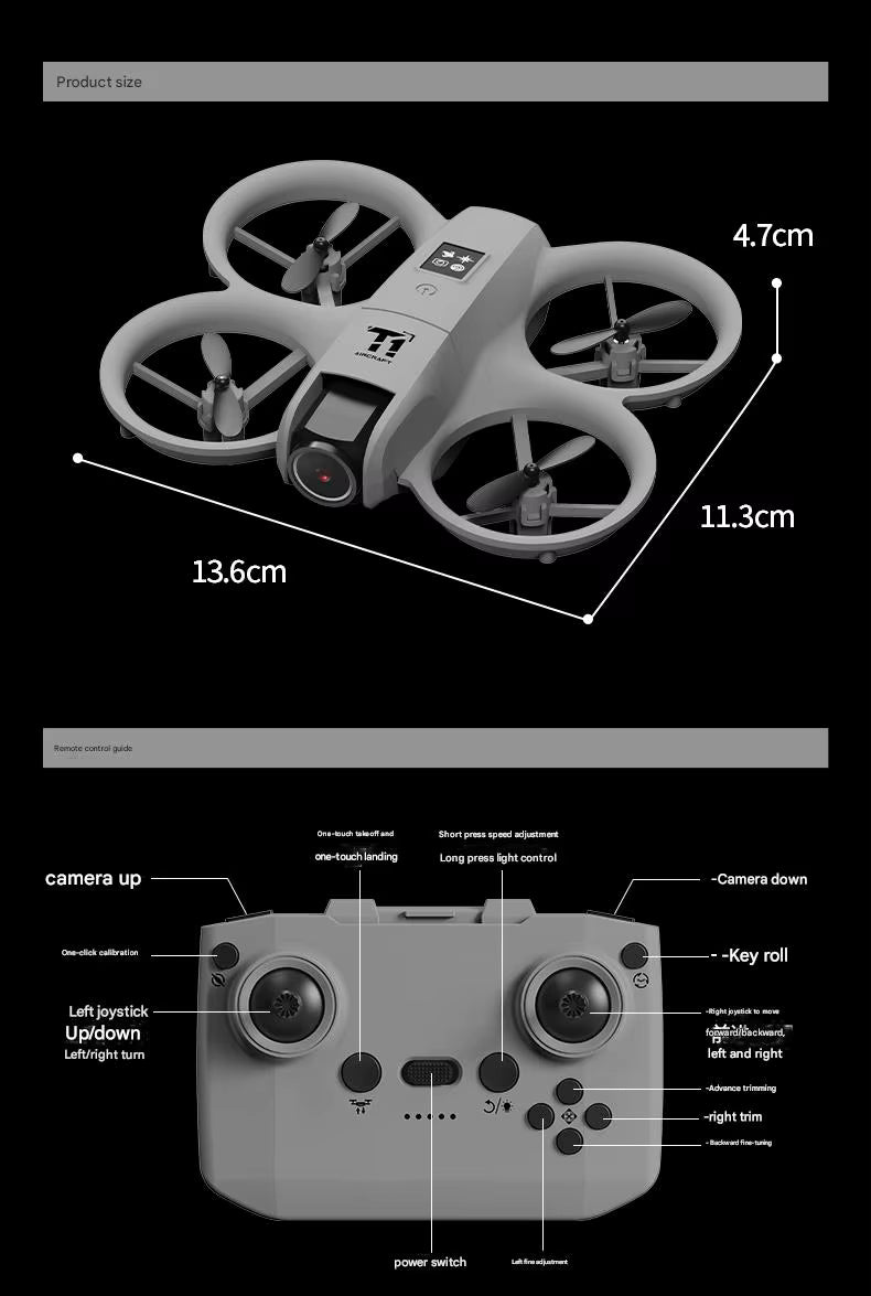 T1 Mini RC Drone with Protective Ducted Fans & Remote Quadcopter