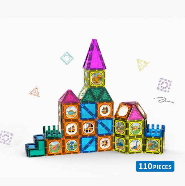 Magic Magnetic Blocks 110 Pieces STEM Multi Coloured Tiles 3D Puzzle Castle Magna