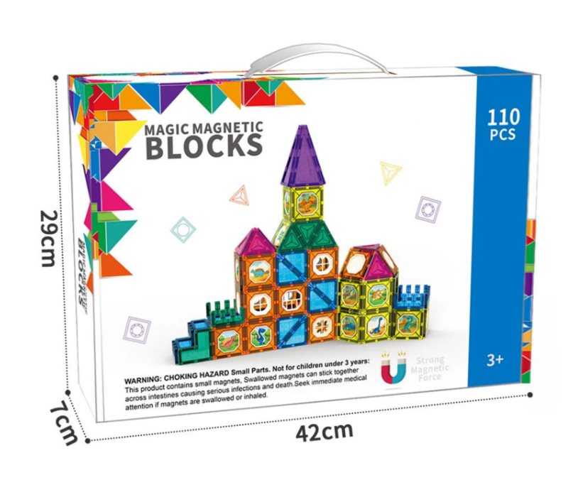 Magic Magnetic Blocks 110 Pieces STEM Multi Coloured Tiles 3D Puzzle Castle Magna