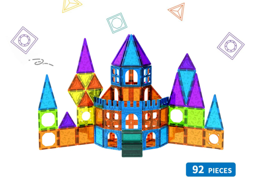 Magic Magnetic Blocks 92 Pieces Multi Coloured Tiles Castle 3D Stem Magna