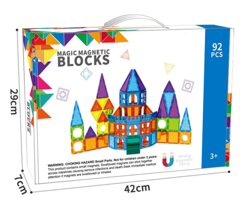 Magic Magnetic Blocks 92 Pieces Multi Coloured Tiles Castle 3D Stem Magna