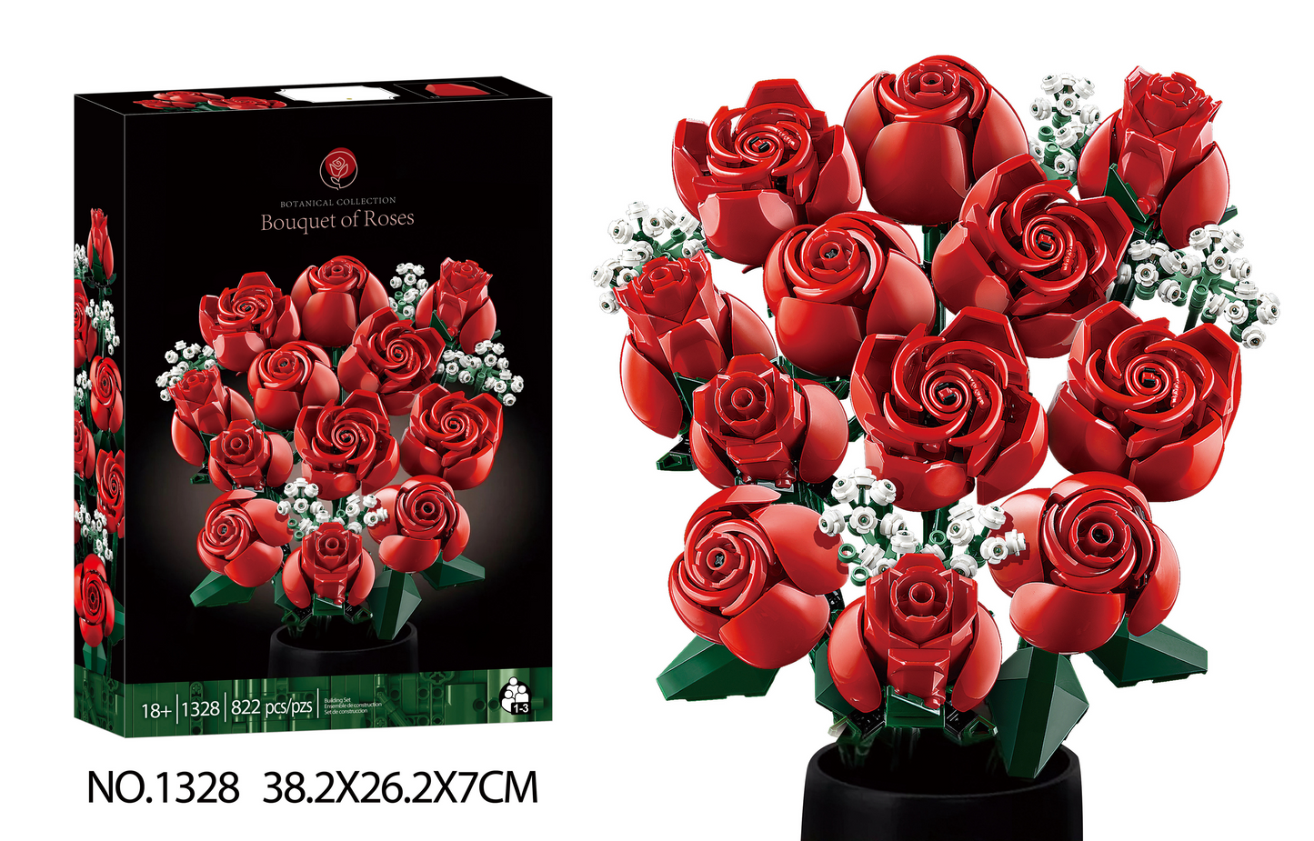 Bouquet of Roses Building Blocks 822pcs Botanical Collection