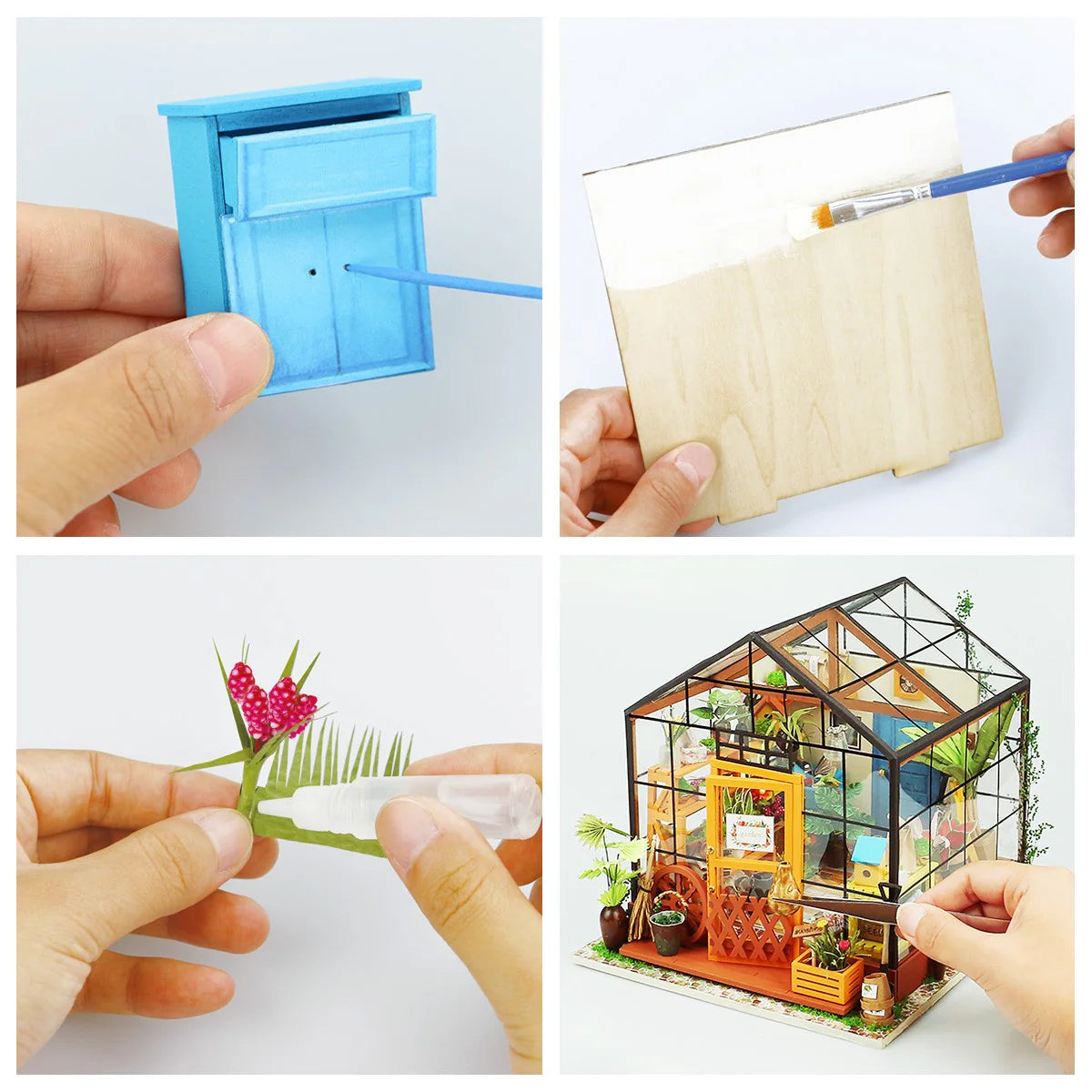 DIY Miniature Greenhouse “Cathy’s Flower House” Book Nook Kit with LED Lights & Plants