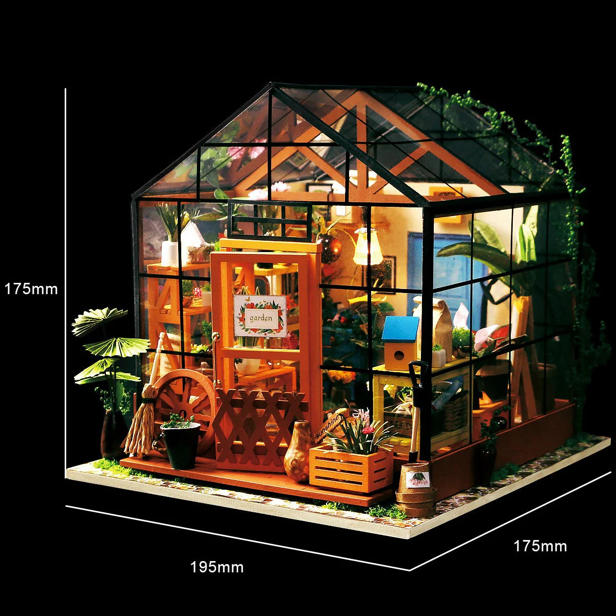 DIY Miniature Greenhouse “Cathy’s Flower House” Book Nook Kit with LED Lights & Plants