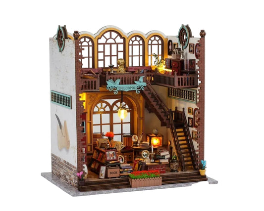 Magic Book House Book Nook DIY Miniature Library Kit with LED Lights & Furniture