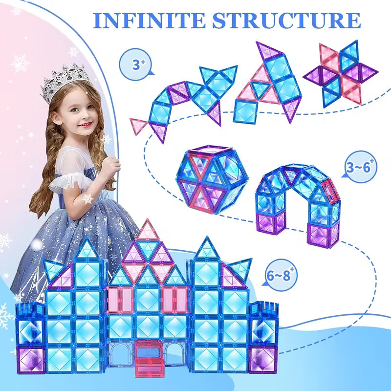 Magic Magnetic Tiles Variety Blocks Princess Frozen 185 Pieces Magna Large Set