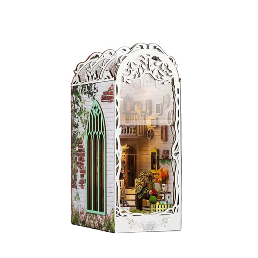 Flower House DIY Book Nook Kit – Wooden Miniature Garden Room with LED Lights