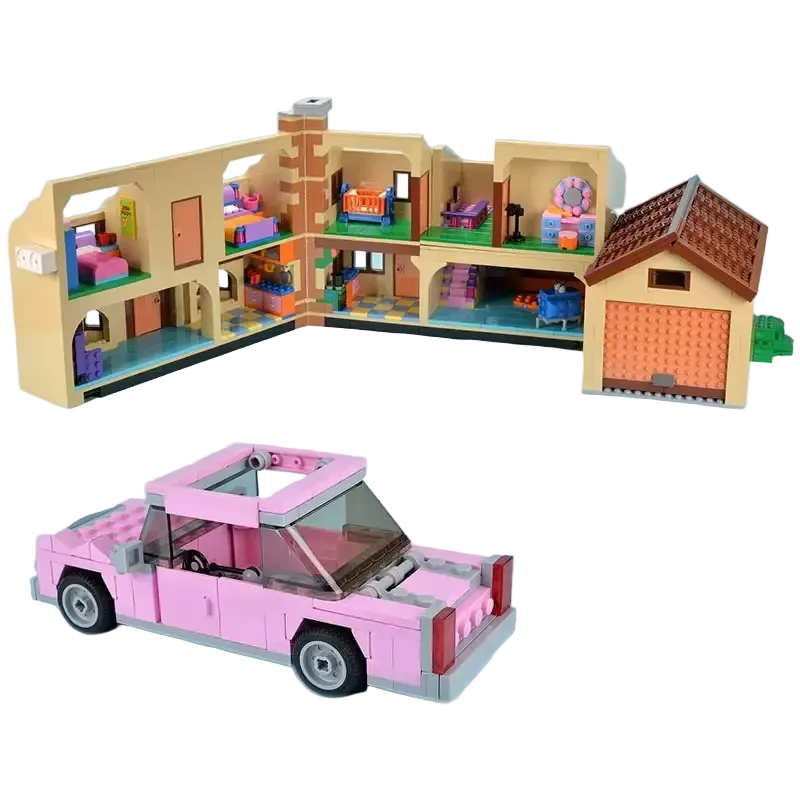 Large Suburban Family House Building Set 2523pcs Car 6 Figures Boxed Simpson