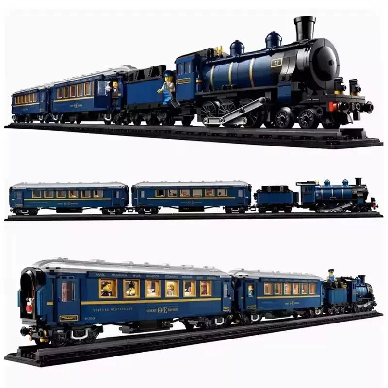 Large Blue Vintage Steam Train Building Set 2540pcs Figures Manual Boxed