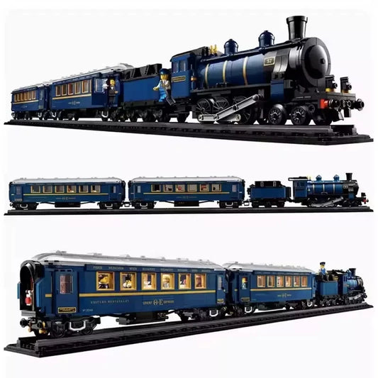 Large Blue Vintage Steam Train Building Set 2540pcs Figures Manual Boxed