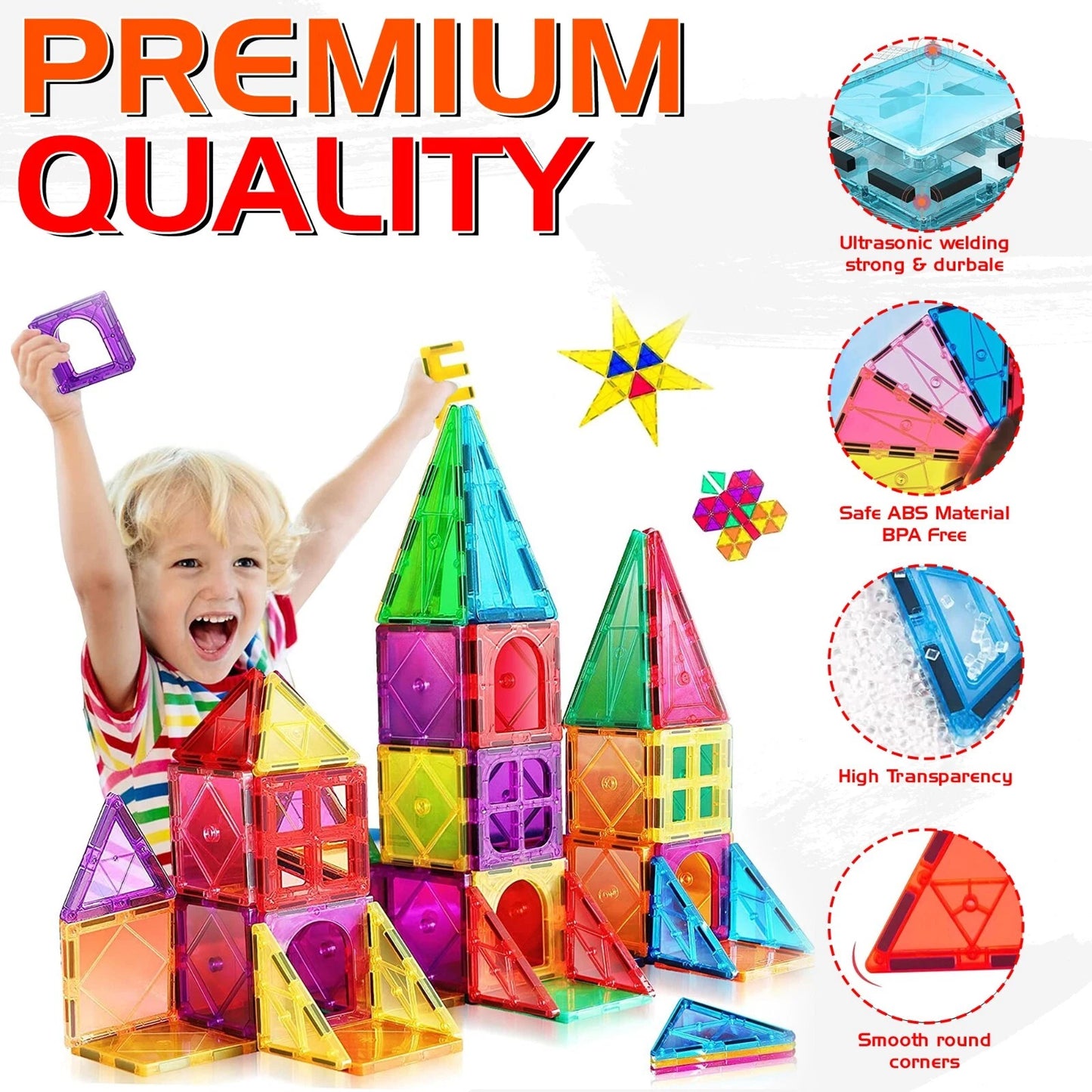 Magic Magnetic Blocks 110 Pieces STEM Multi Coloured Tiles 3D Puzzle Castle Magna