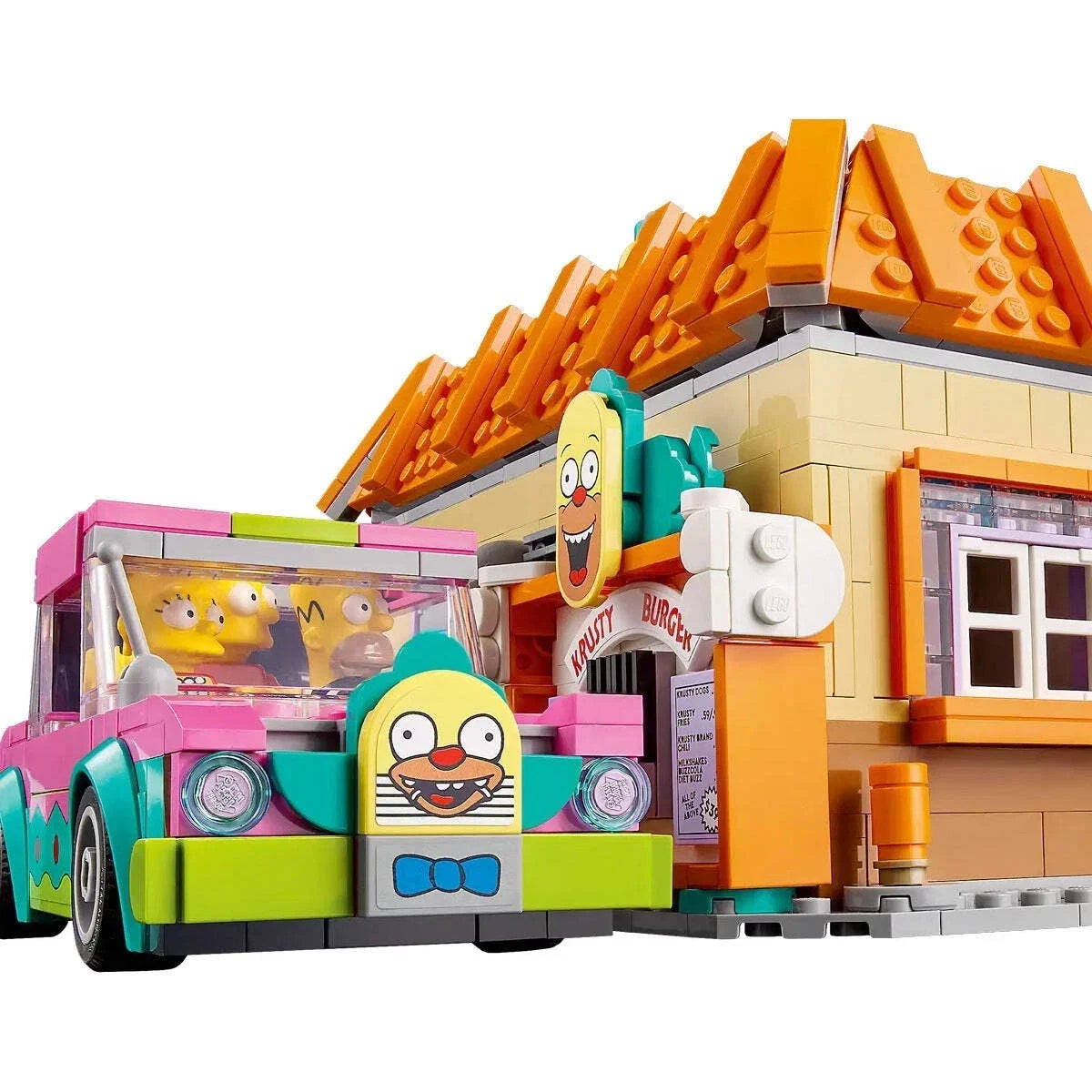 Simpsons Cartoon Burger Restaurant Building Set 1635pc 7 Figures Pink Car Boxed